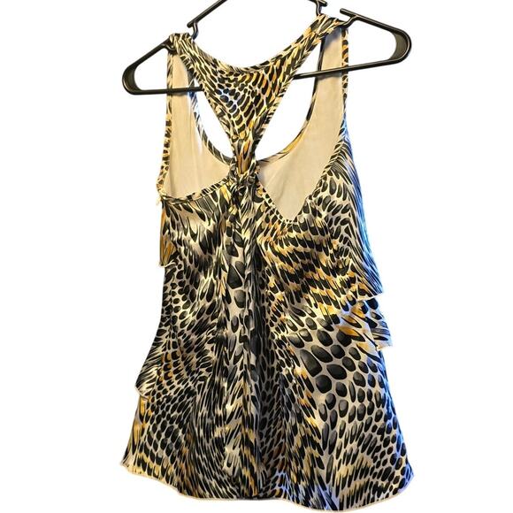 B-Wear Y2K Leopard Print Tiered Satin Top - Picture 2 of 6